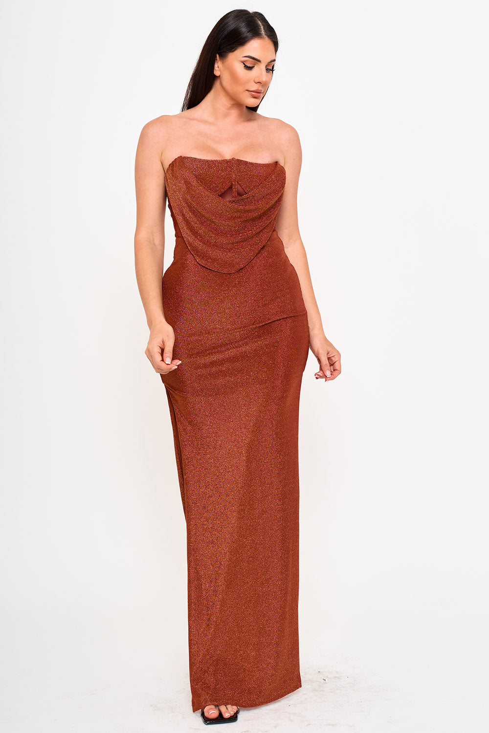 Metallic Stretchy Evening Maxi Dress