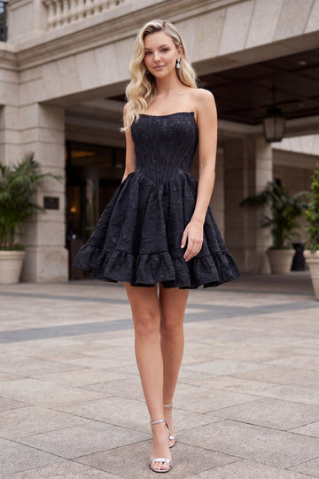Jacquard Short Strapless A-Line Dress | Nox Anabel NA7019