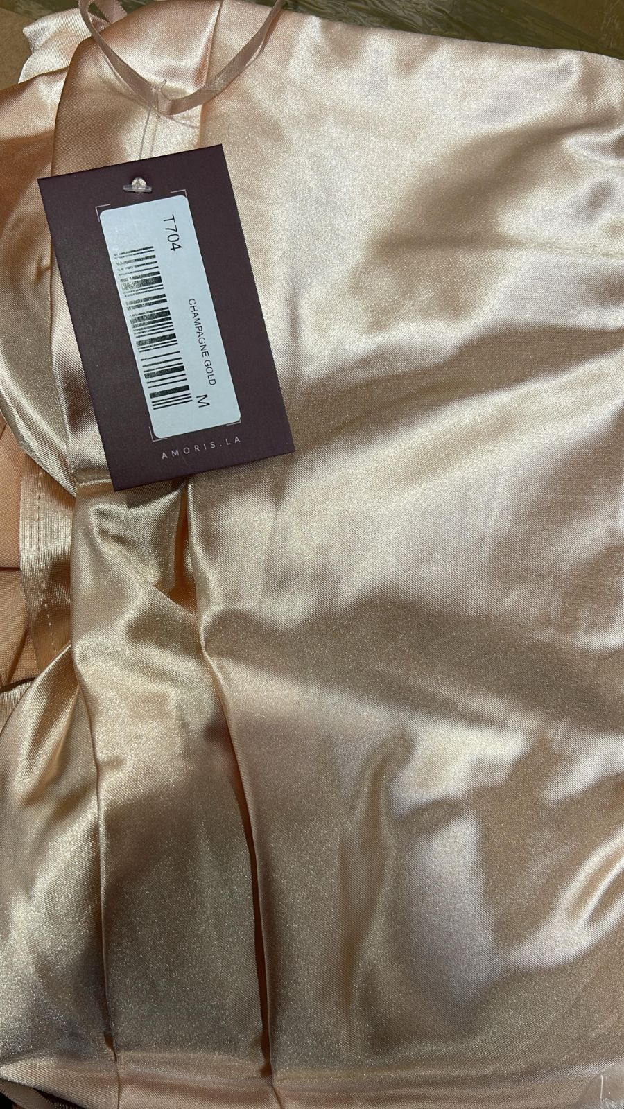 Satin Fitted Strapless Slit Gown by Amoris T704