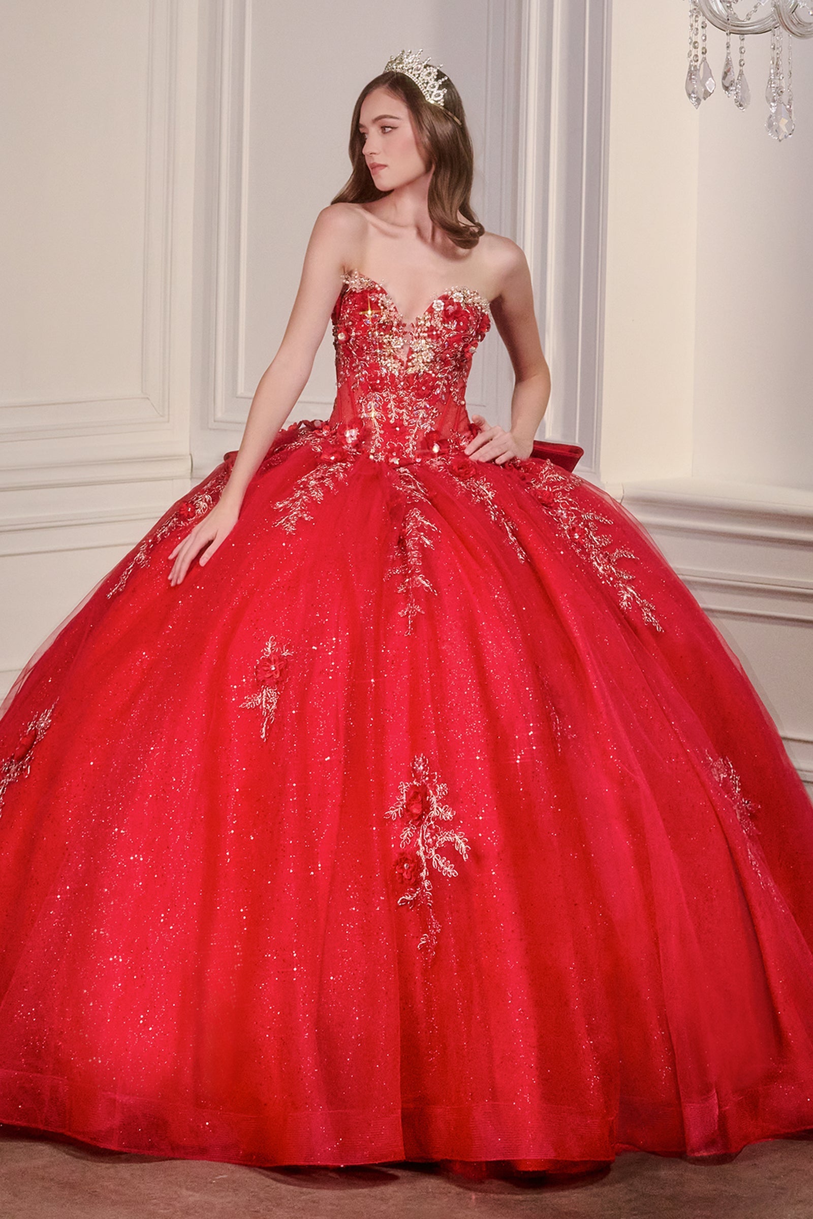 3D Floral Strapless Ball Gown by Ladivine 15726