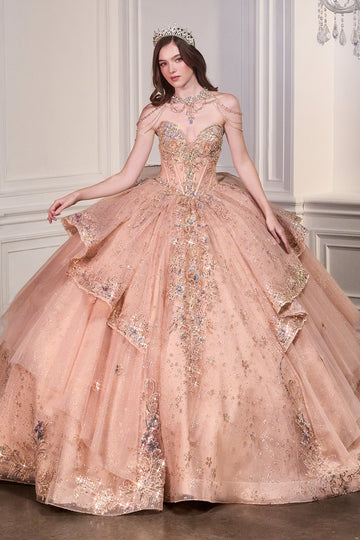 Applique Strapless Layered Ball Gown | Ladivine 15727
