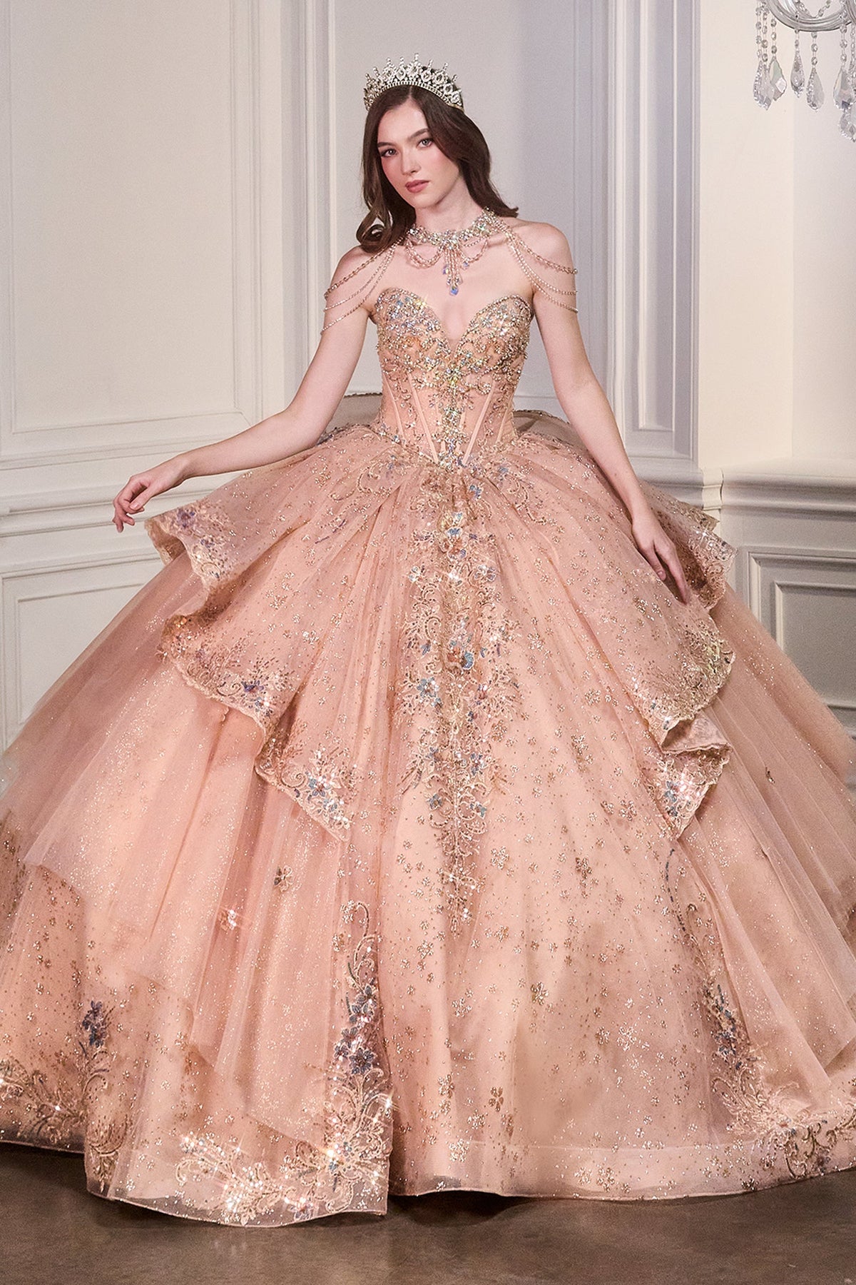 Applique Strapless Layered Ball Gown | Ladivine 15727