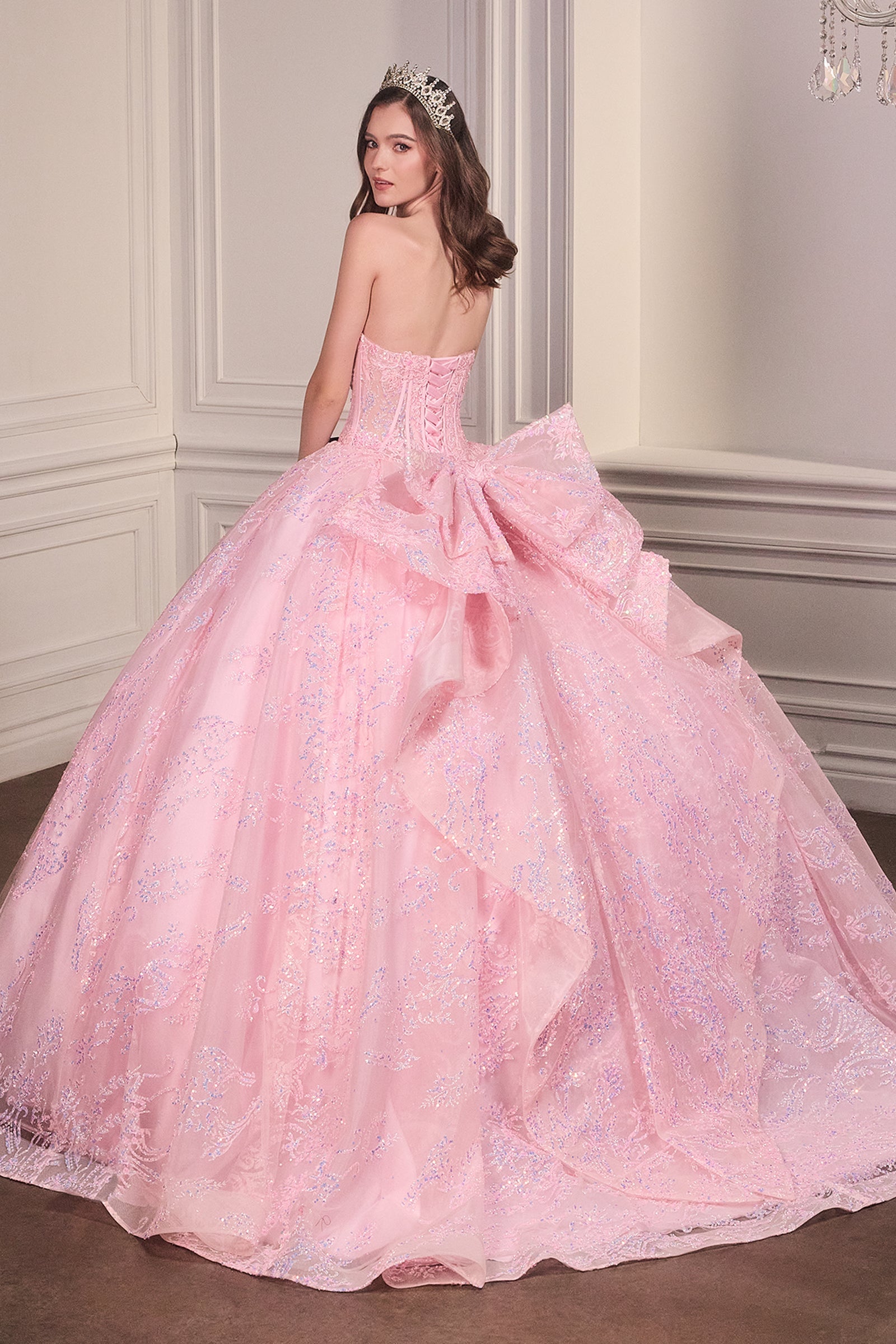 Applique Strapless Bow Ball Gown by Ladivine 15732