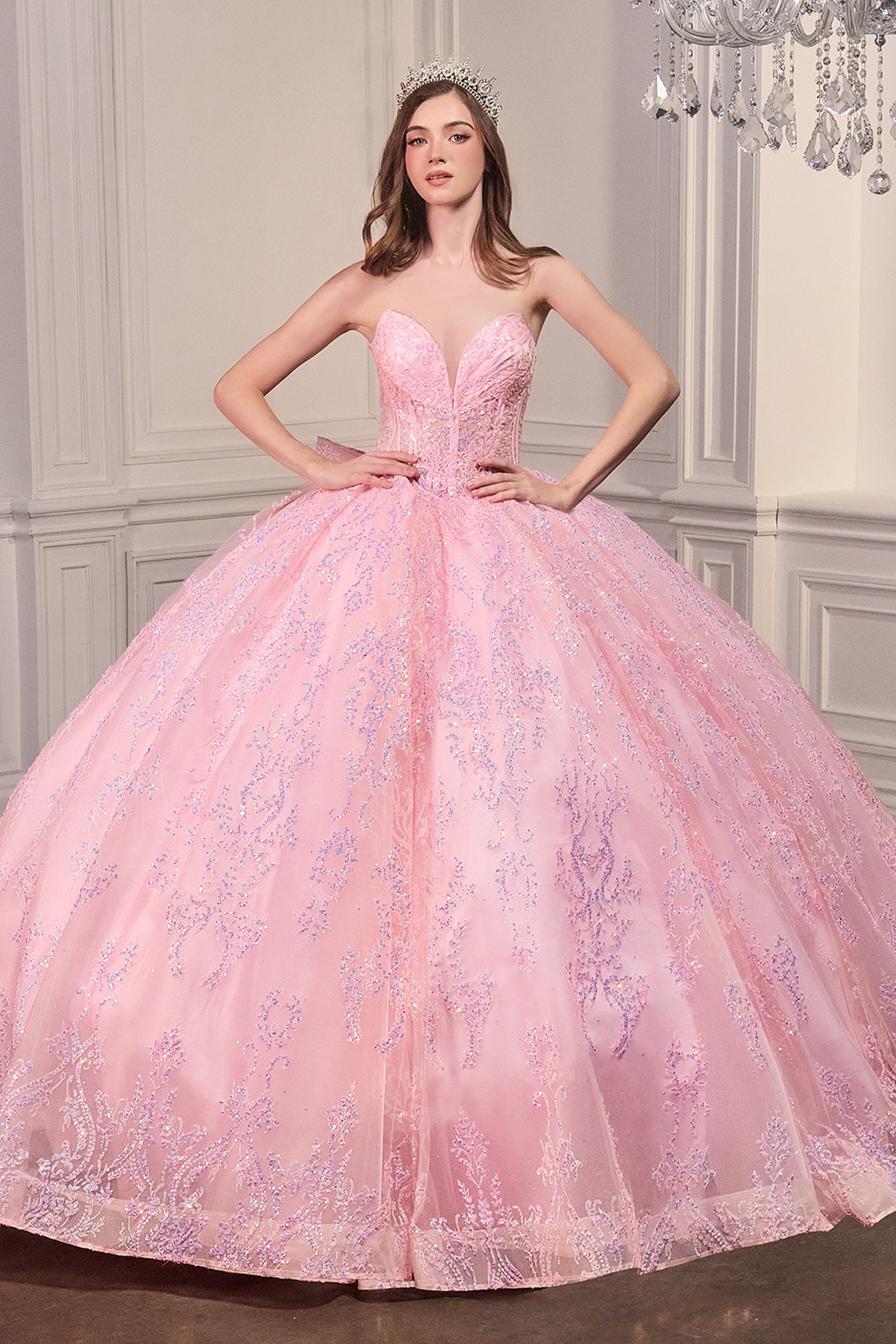 Applique Strapless Bow Ball Gown by Ladivine 15732