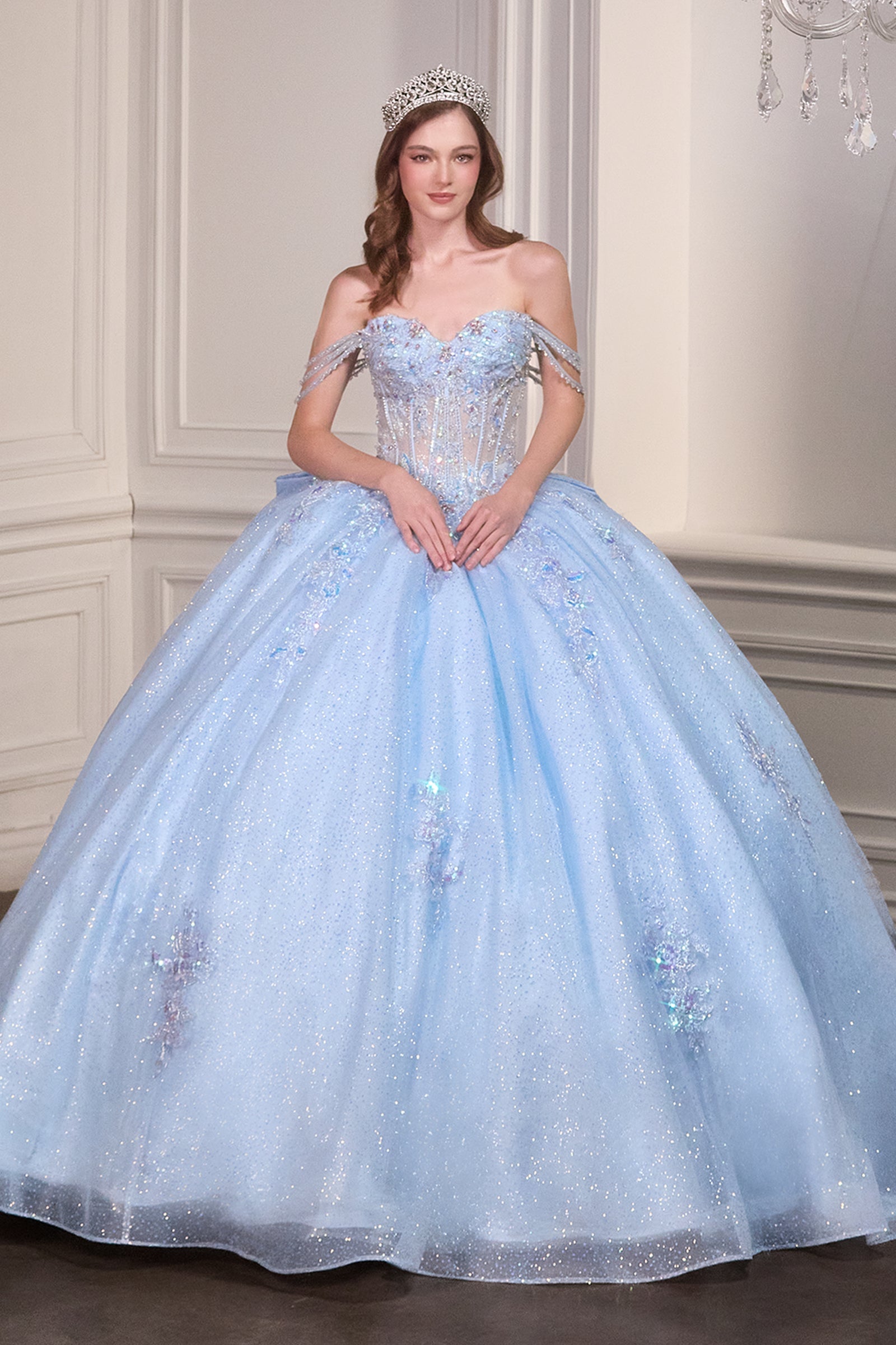 Off Shoulder Corset Ball Gown by Ladivine 15735
