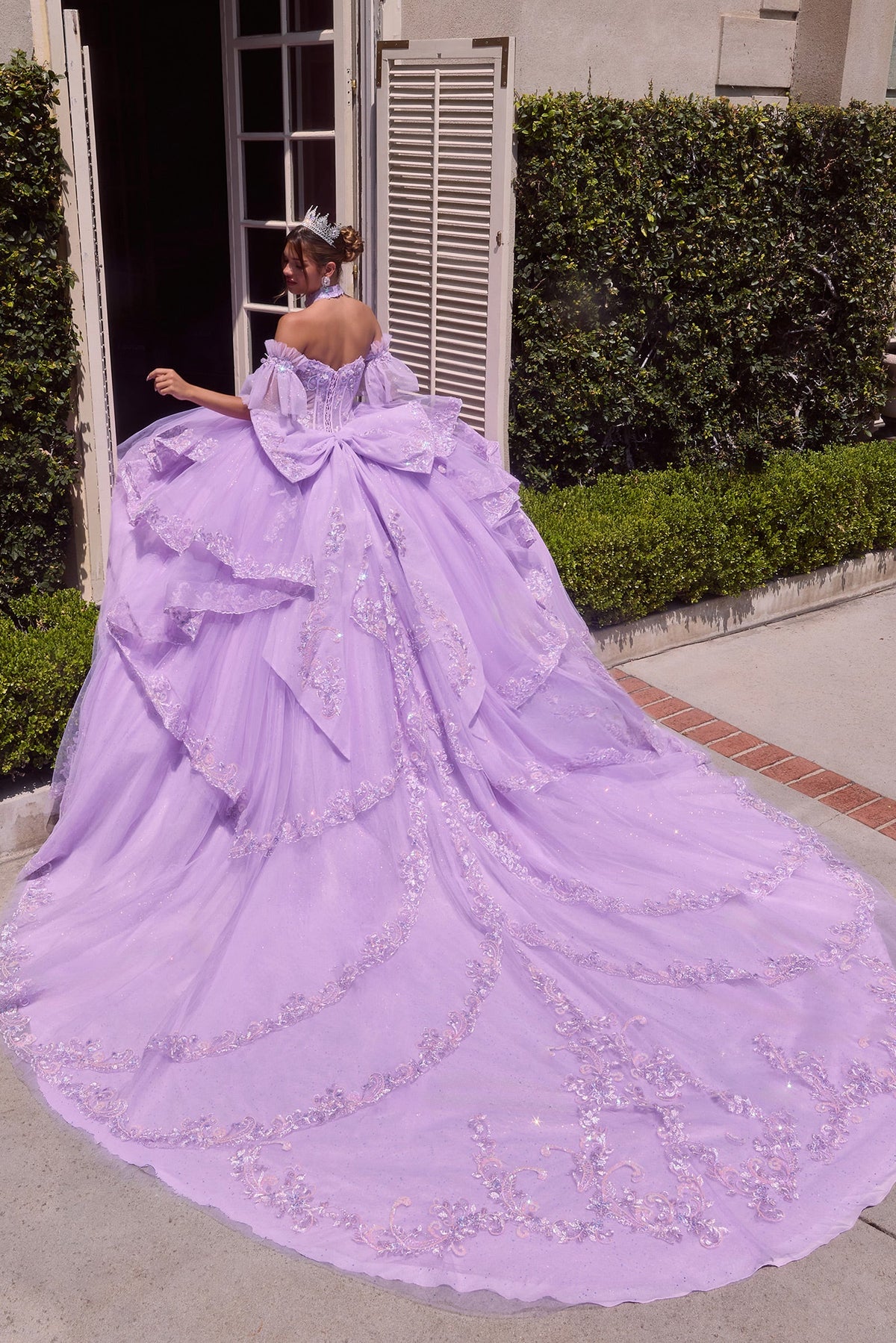 Beaded Halter Ruffled Ball Gown | Ladivine 15741