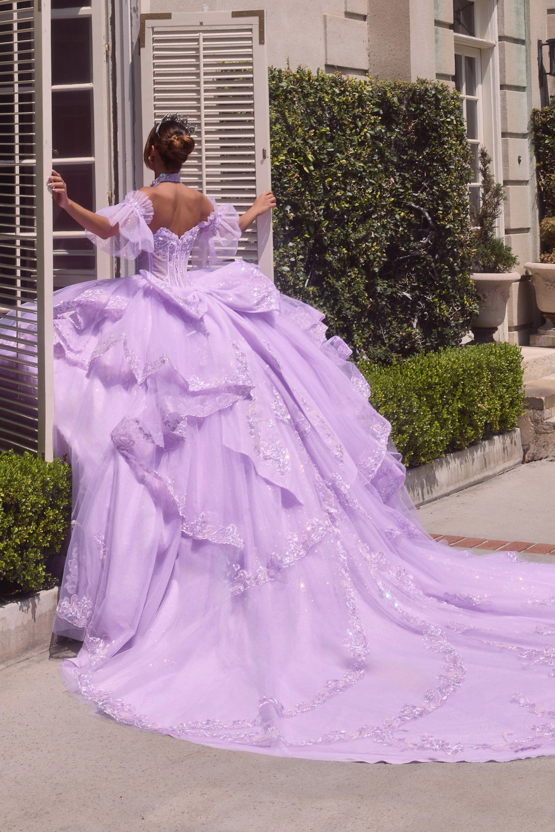 Beaded Halter Ruffled Ball Gown | Ladivine 15741