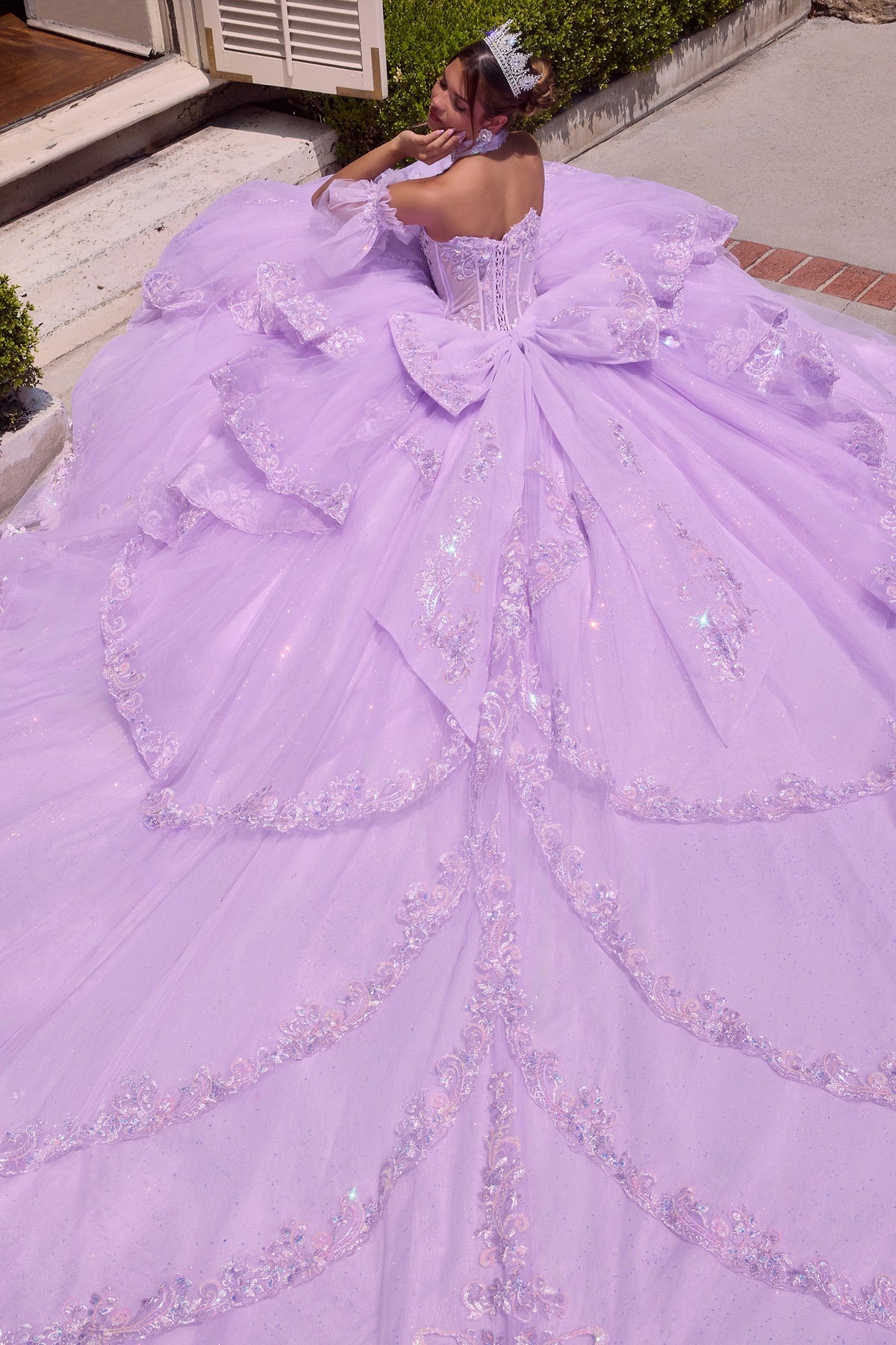 Beaded Halter Ruffled Ball Gown | Ladivine 15741
