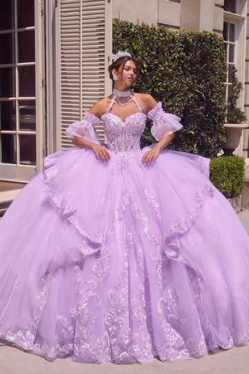 Beaded Halter Ruffled Ball Gown | Ladivine 15741