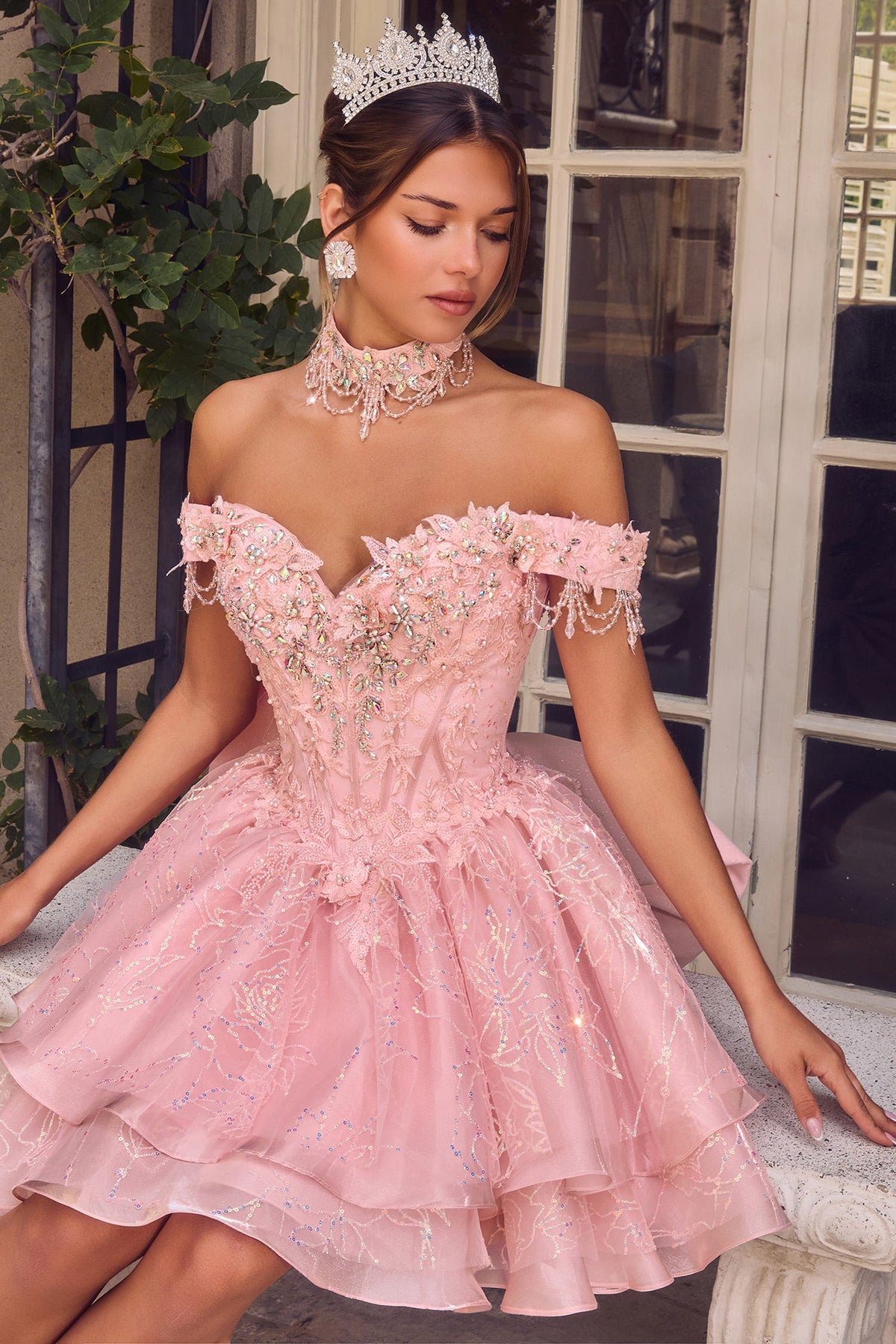 Off-the-Shoulder Ball Gown With Mini Gown | Ladivine 15742