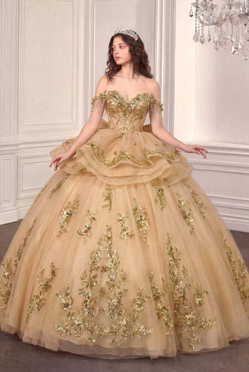 Off-the-Shoulder Ruffled Ball Formal Gown | Ladivine 15746