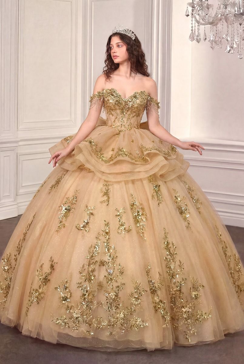 Off-the-Shoulder Ruffled Ball Formal Gown | Ladivine 15746