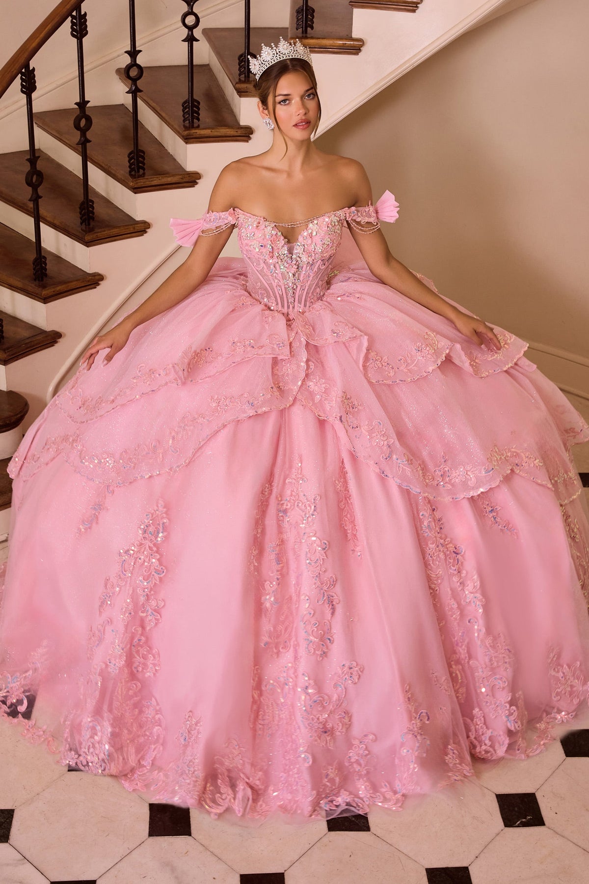 Off-the-Shoulder Layered Ball Formal Gown | Ladivine 15747