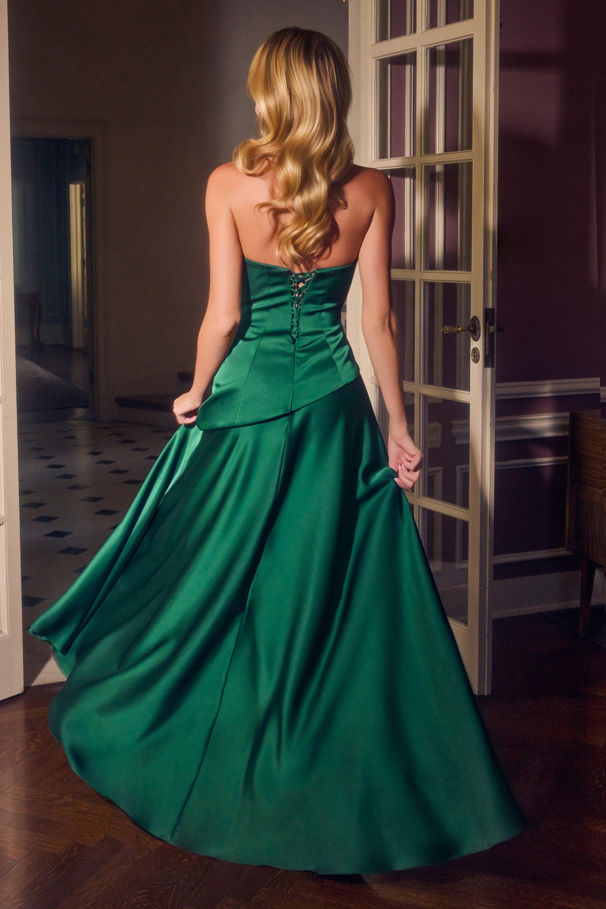 Satin Strapless Scarf A-Line Gown | Ladivine 7432