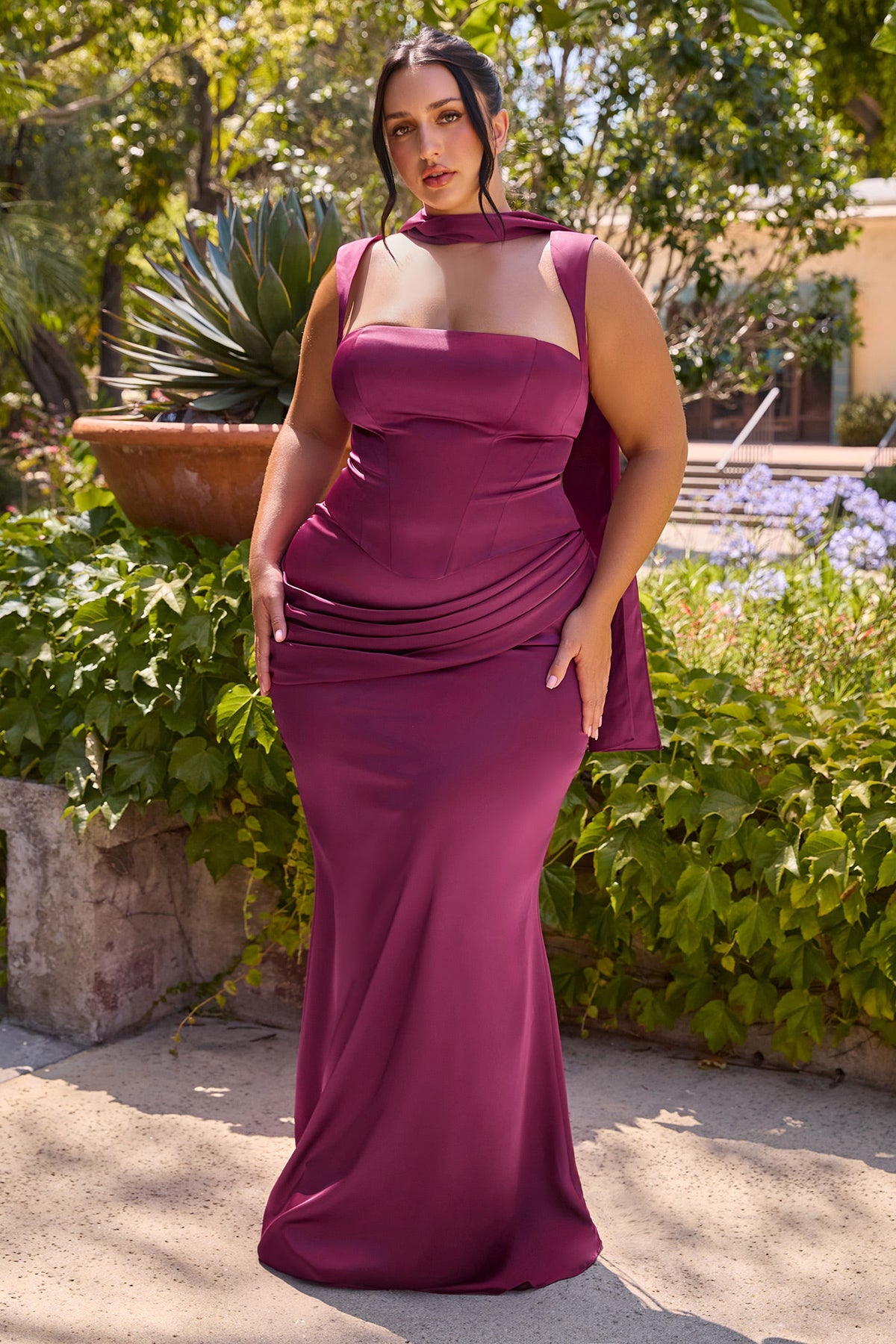 Satin Fitted Sleeveless Two Piece Gown | Ladivine 7437