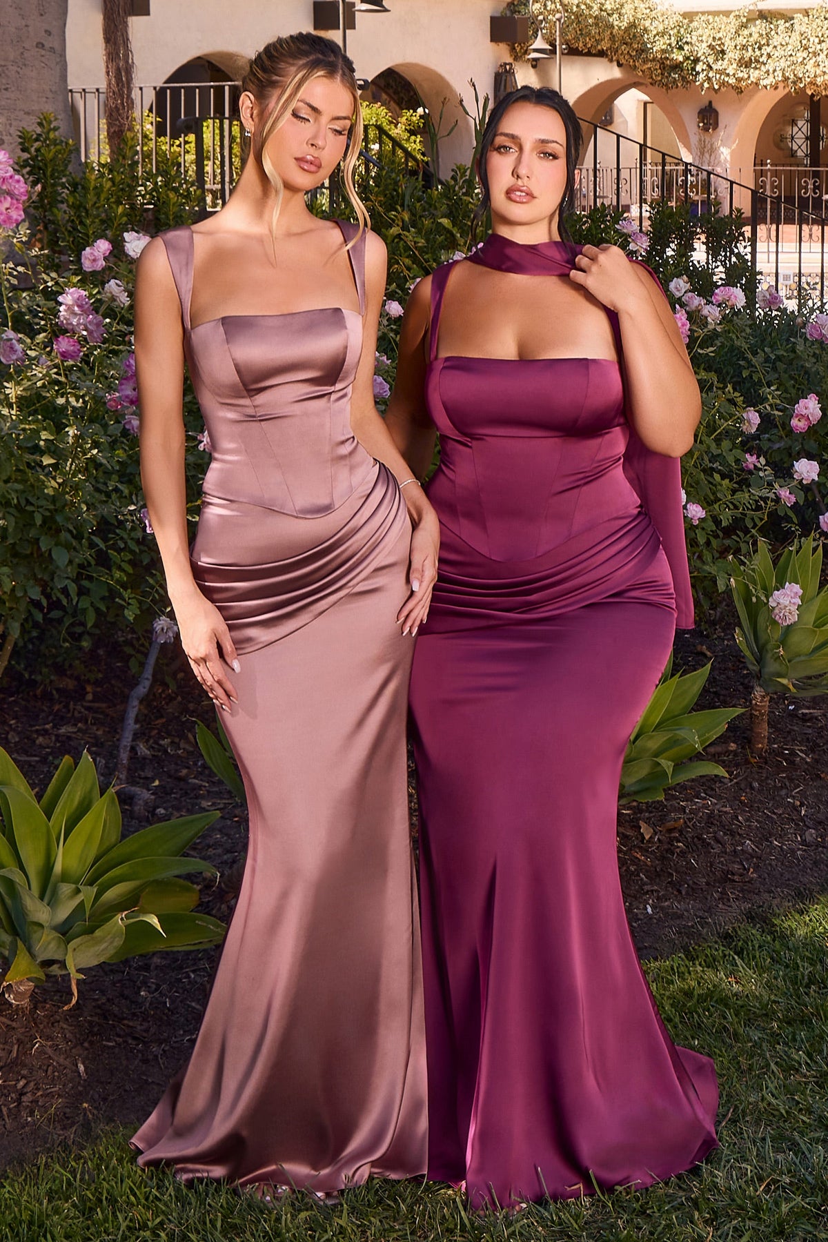 Satin Fitted Sleeveless Two Piece Gown | Ladivine 7437