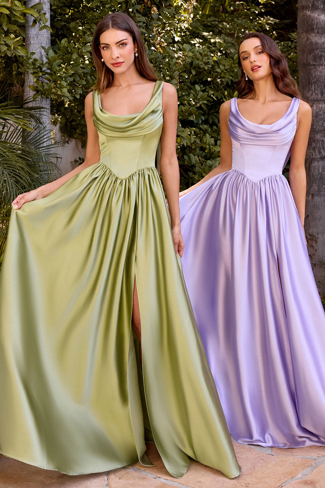 Satin Sleeveless A-line Slit Gown by Ladivine 7446 Cinderella Divine