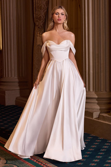White Off Shoulder A-line Gown by Ladivine 7449W Cinderella Divine