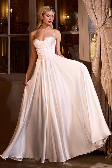 White Sleeveless A-line Gown by Ladivine 7481W Cinderella Divine