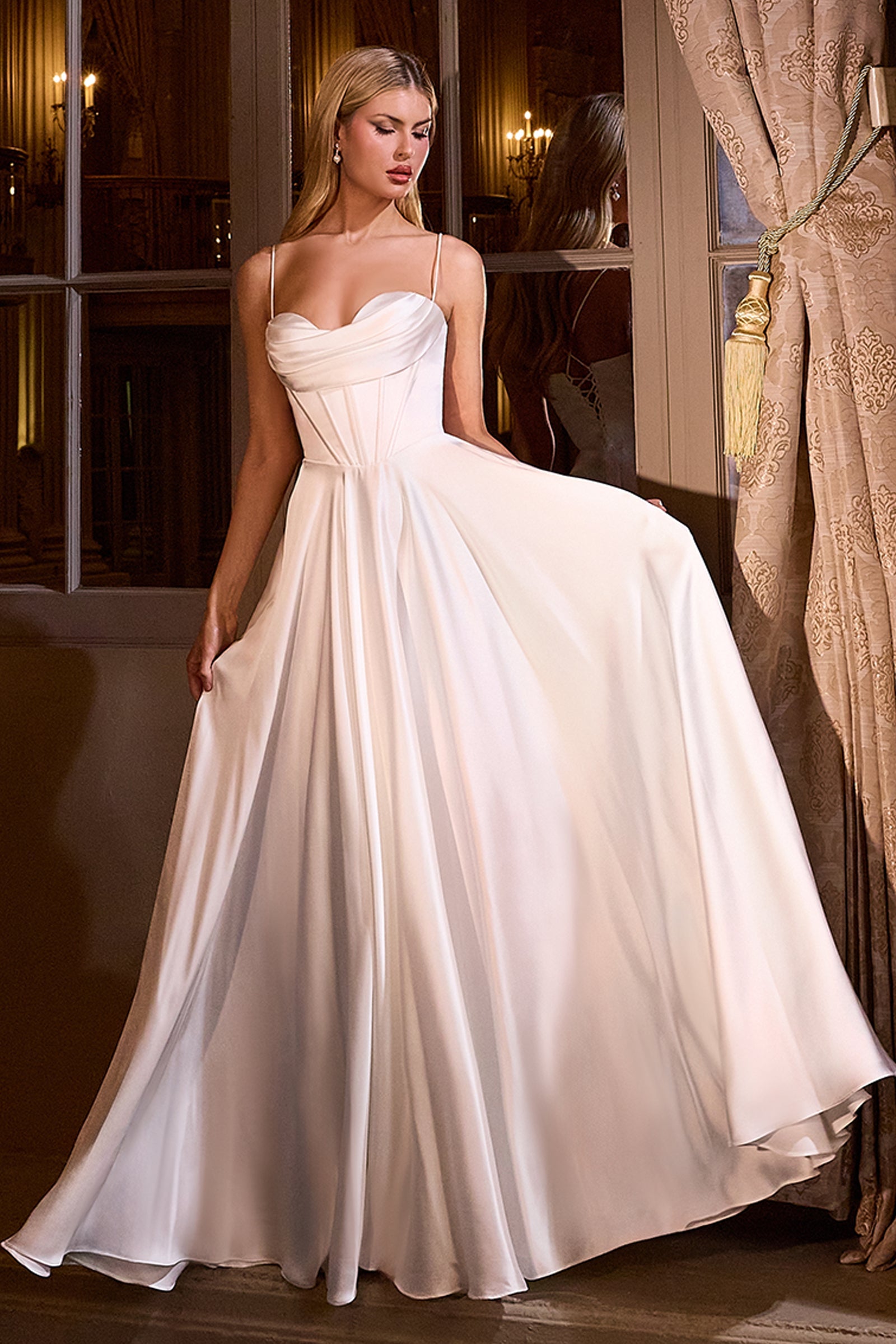 White Sleeveless A-line Gown by Ladivine 7481W Cinderella Divine