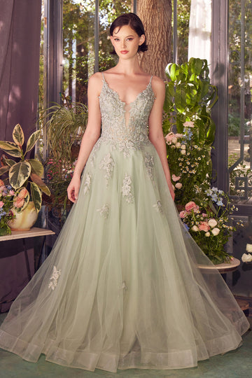 Lace Applique Long Sleeveless in tule Dress | Andrea & Leo A1417