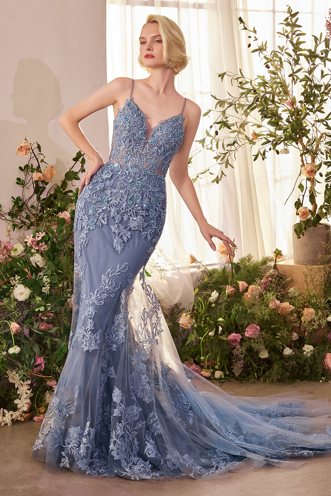Bead Applique Long Sleeveless Dress | Andrea &amp; Leo A1421