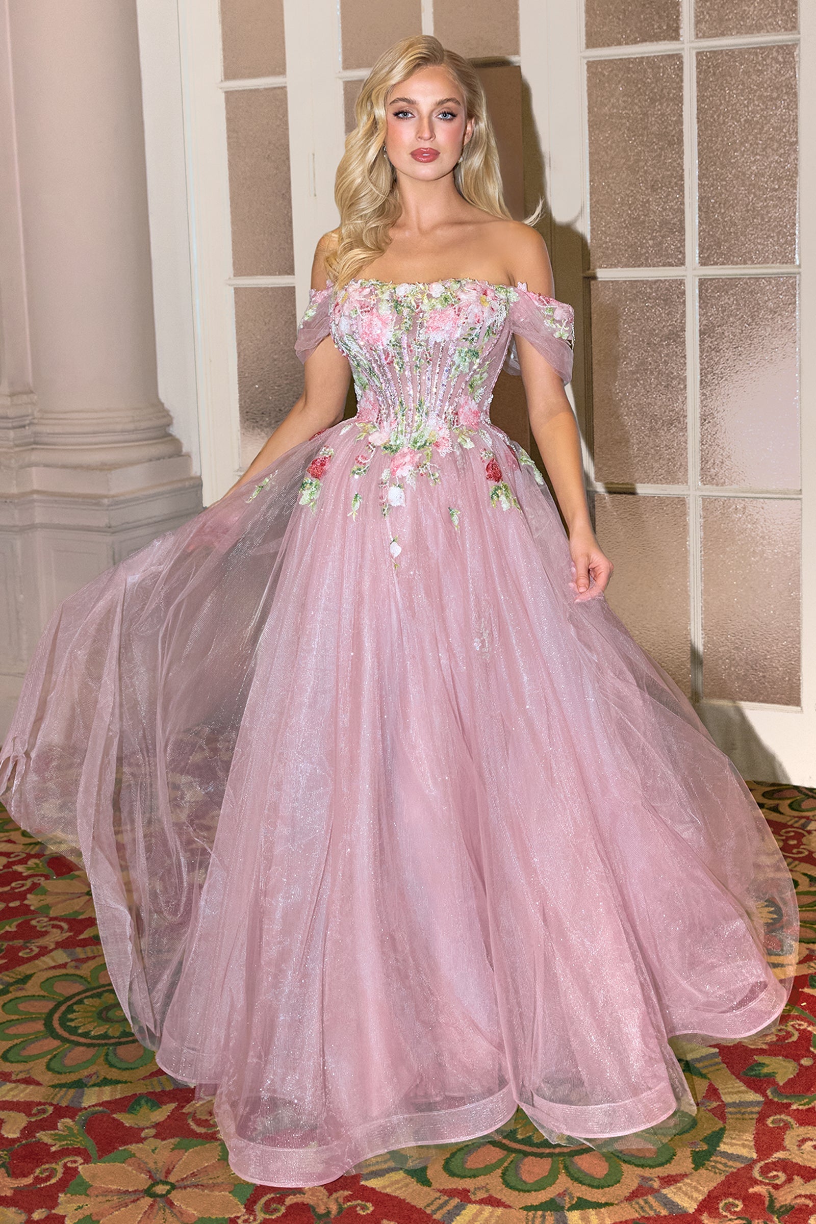 Applique Off Shoulder Gown by Andrea and Leo A1479