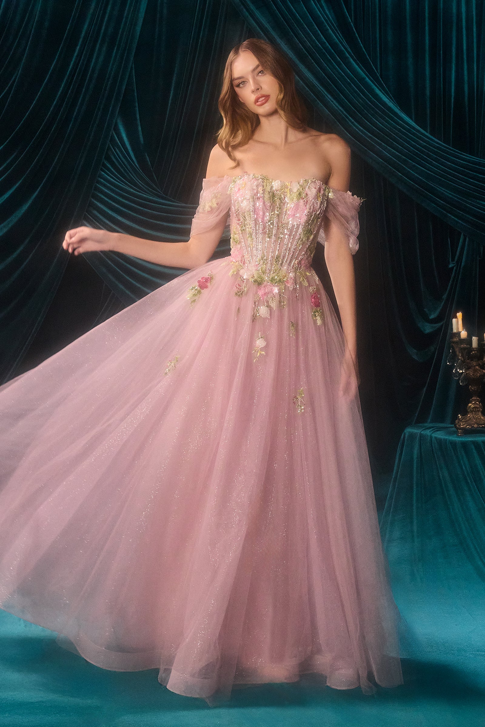 Floral Off Shoulder Gown by Andrea and Leo A1479