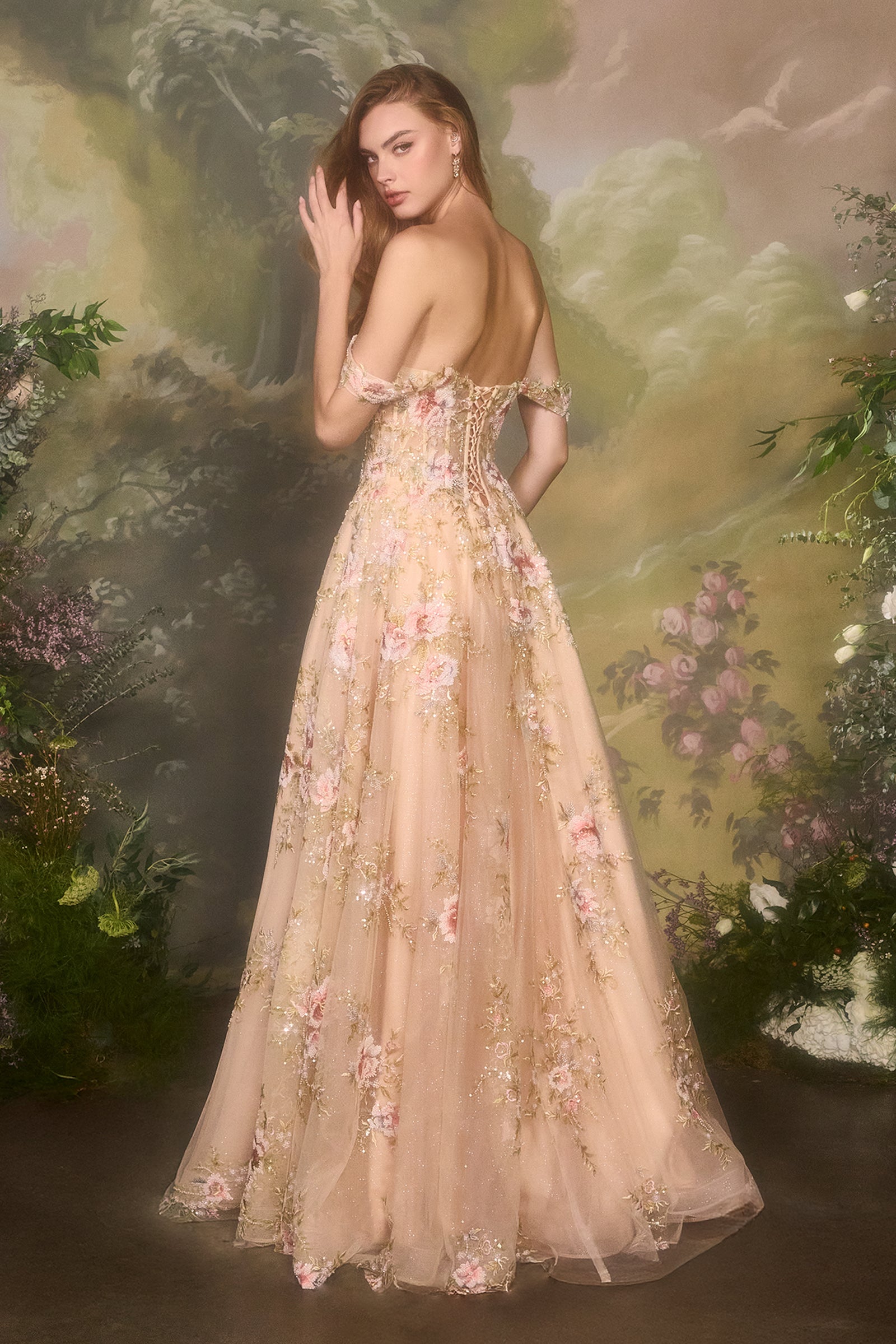 Applique Sleeveless Gown by Andrea and Leo A1480