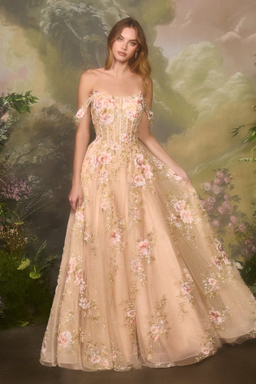 Applique Sleeveless Gown by Andrea and Leo A1480