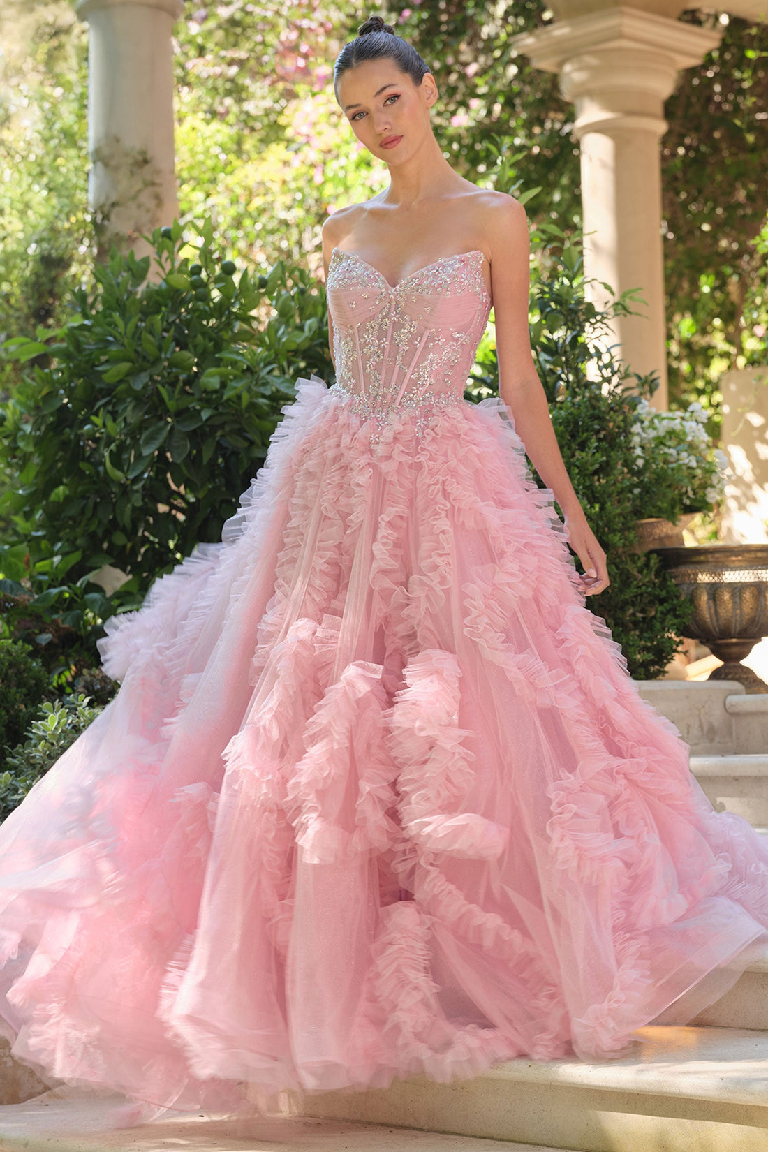 Strapless Ruffled Ball Formal Gown | Andrea &amp; Leo A1483