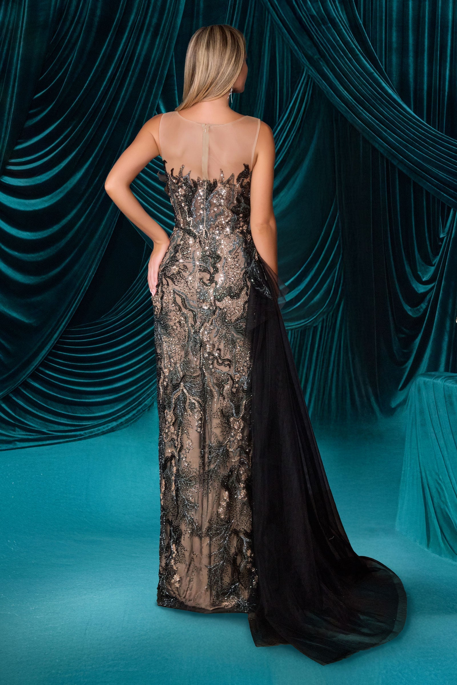 Beaded Sleeveless Slit Gown by Andrea and Leo A1489
