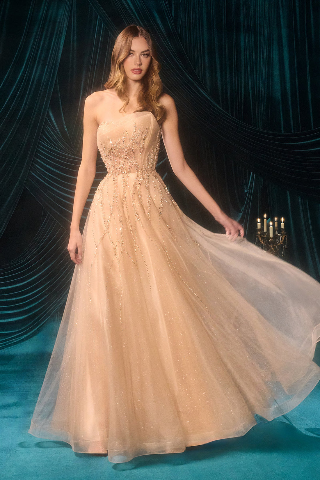 Elegant Beaded Strapless Formal Gown | Andrea &amp; Leo A1491