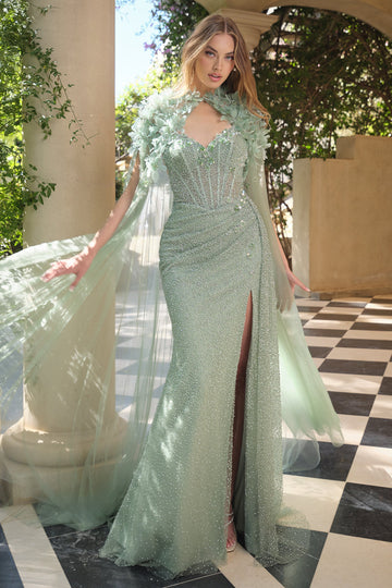 Beaded Strapless Slit Gown by Andrea and Leo A1494