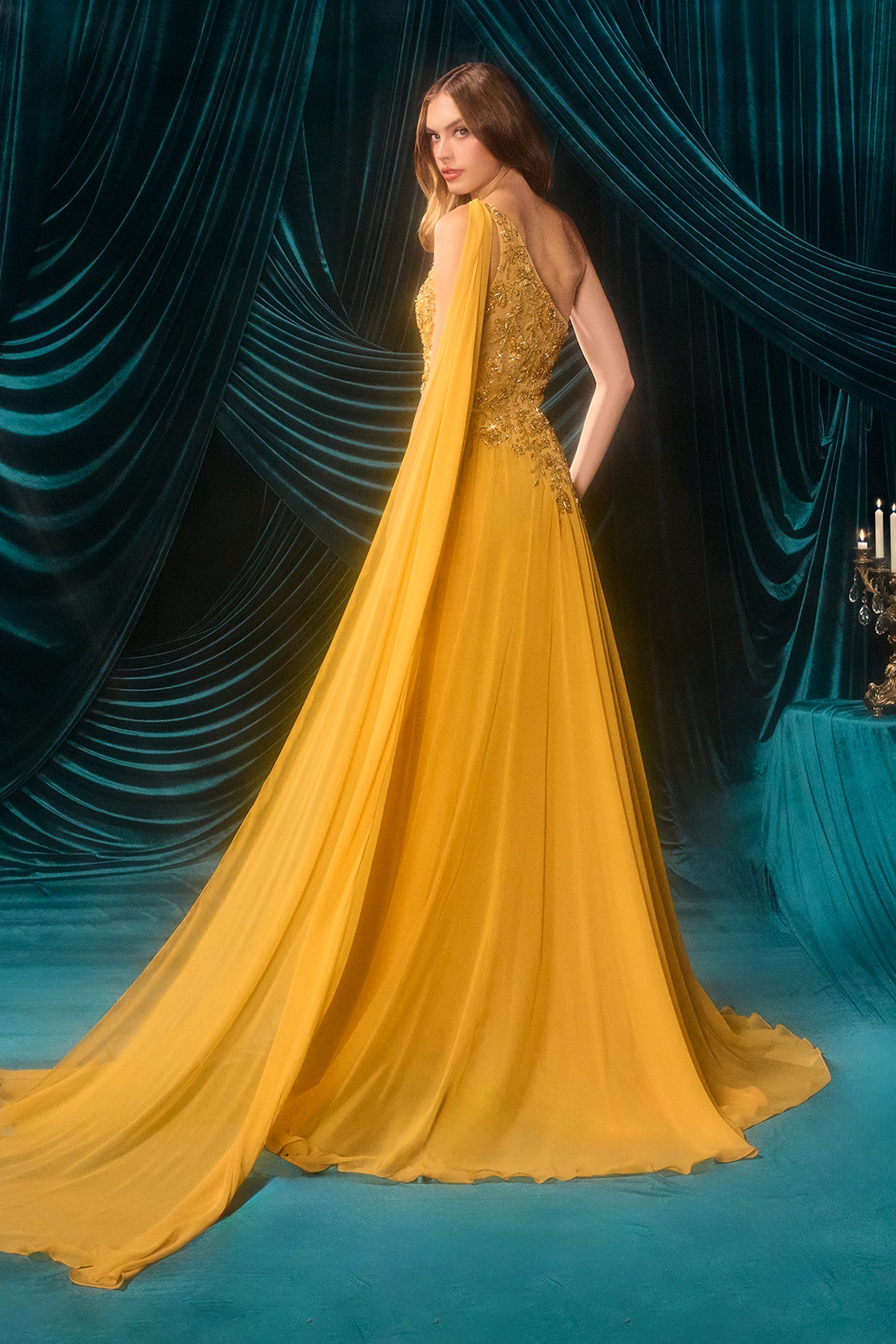 Chiffon One Shoulder Gown by Andrea and Leo A1495