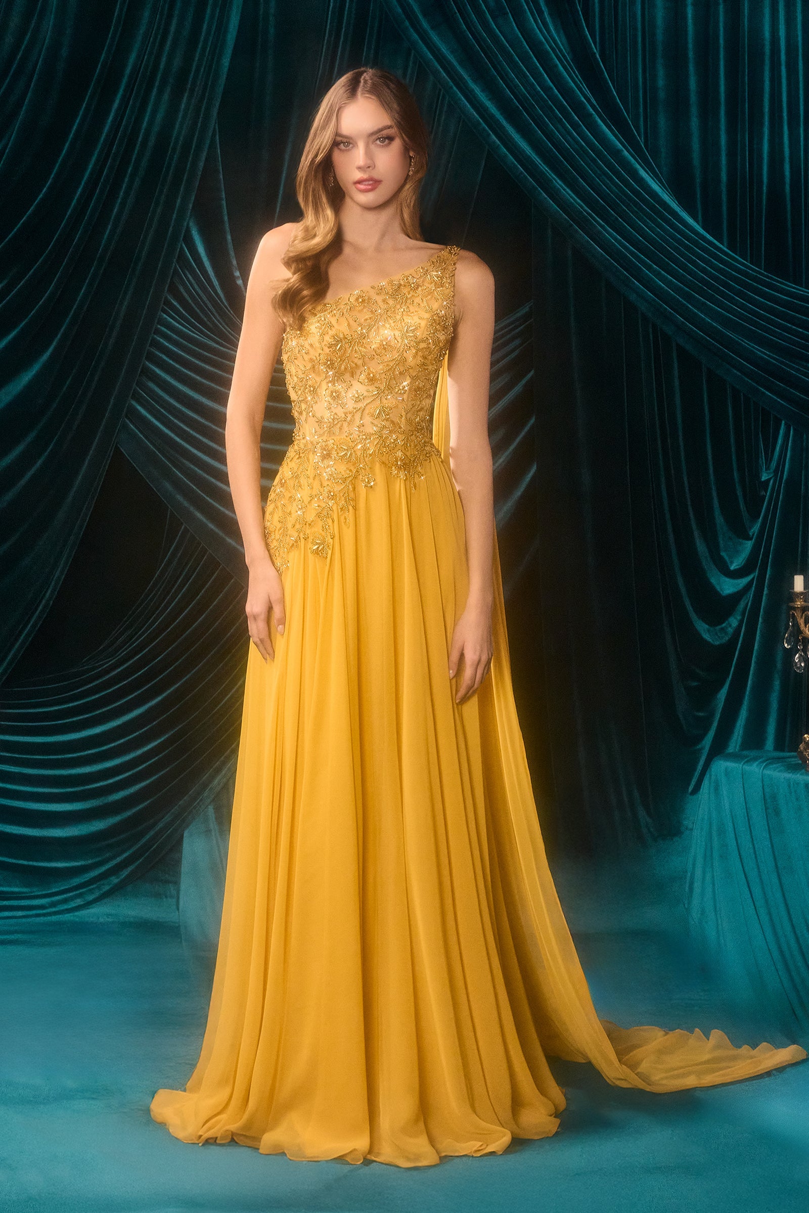 Chiffon One Shoulder Gown by Andrea and Leo A1495