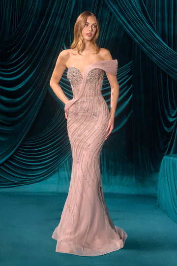 Beaded Off Shoulder Gown by Andrea and Leo A1504