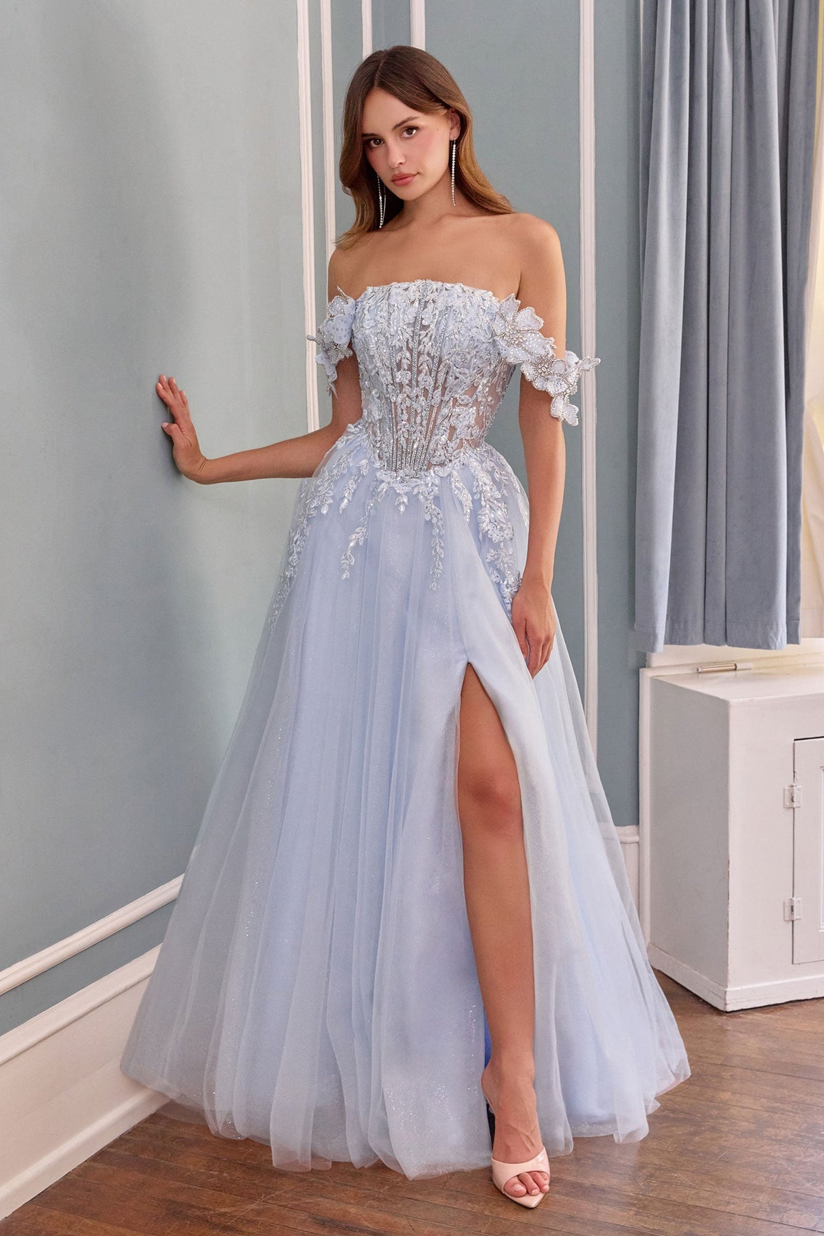 Floral Off-the-Shoulder Slit Formal Gown | Andrea & Leo A1512