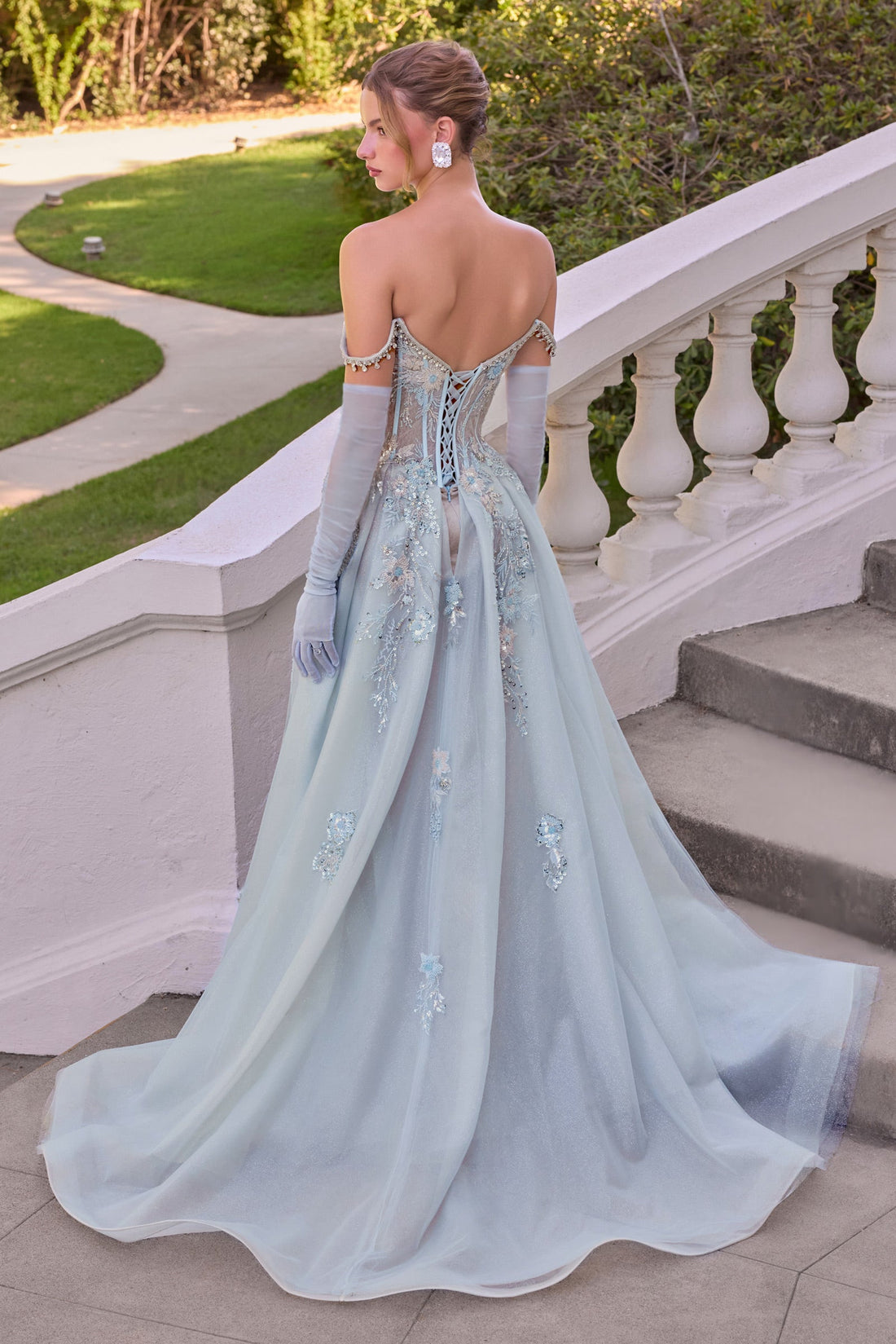 Elegant Off-the-Shoulder Overskirt Formal Gown | Andrea & Leo A1518