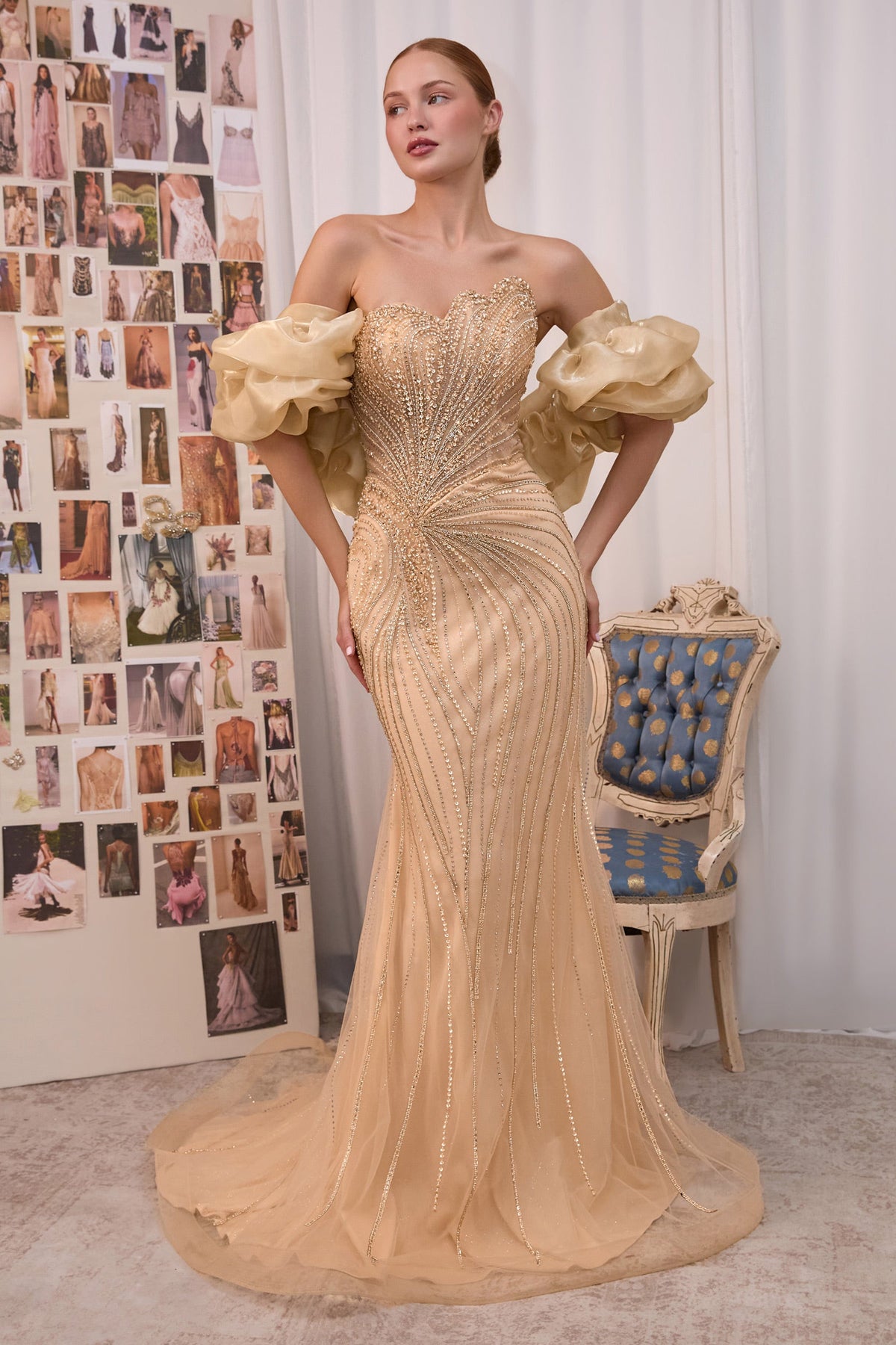 Beaded Strapless Shawl Formal Gown | Andrea & Leo A1519