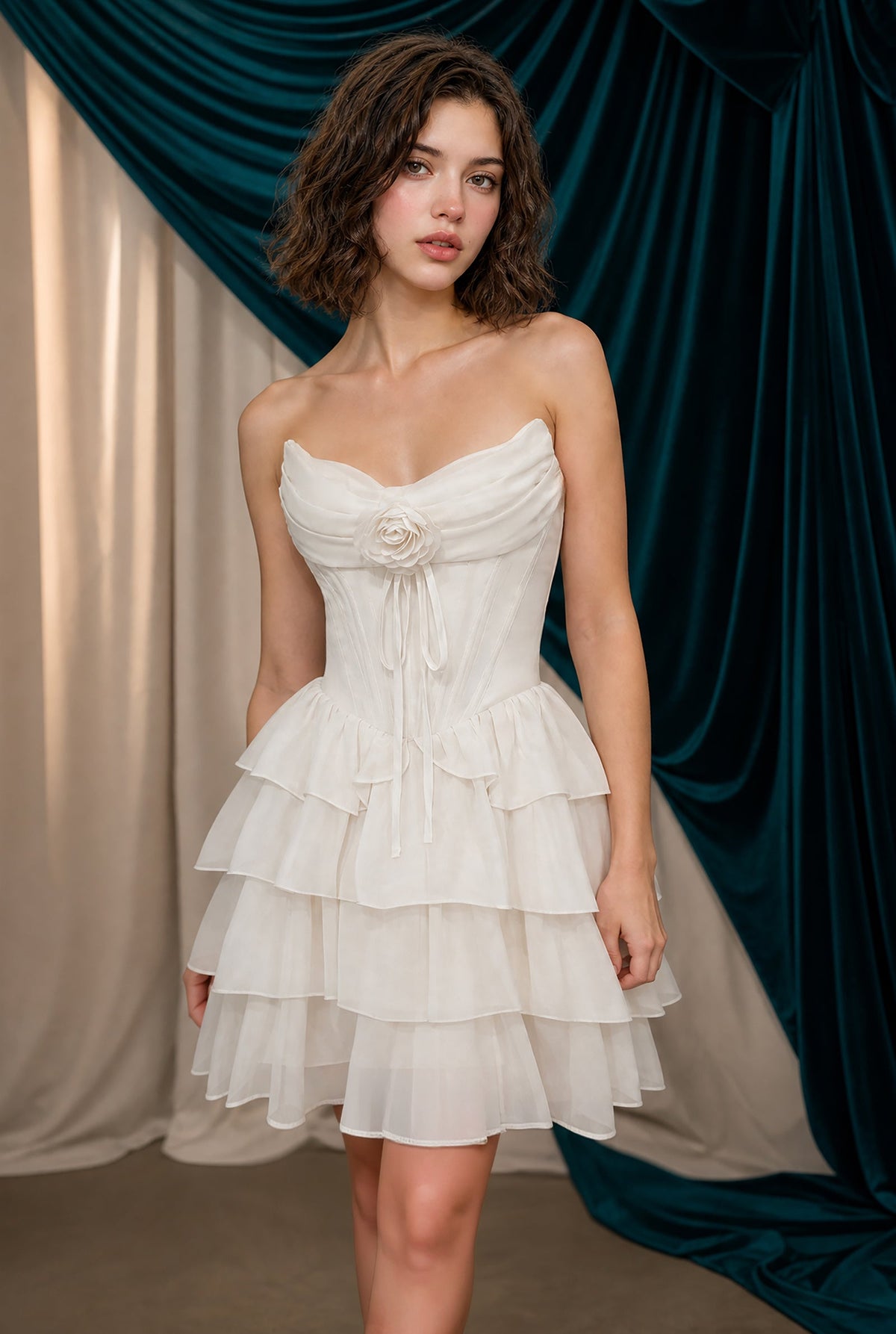 Short Strapless Tiered Evening Dress | Andrea & Leo A1521