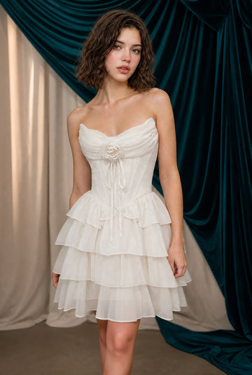 Short Strapless Tiered Evening Dress | Andrea & Leo A1521