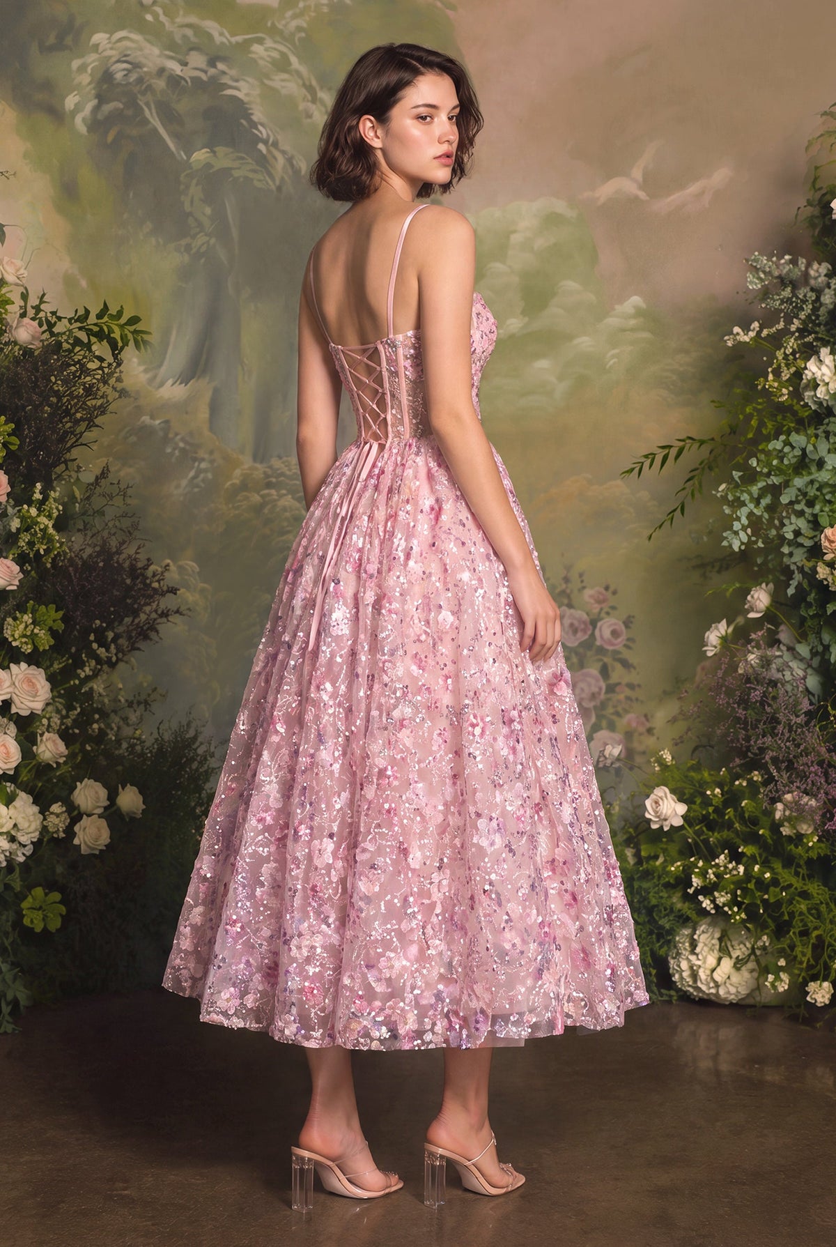 Sleeveless Tea Length Evening Dress | Andrea & Leo A1523