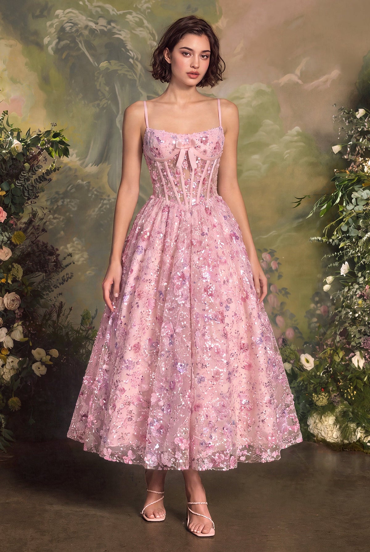 Sleeveless Tea Length Evening Dress | Andrea & Leo A1523