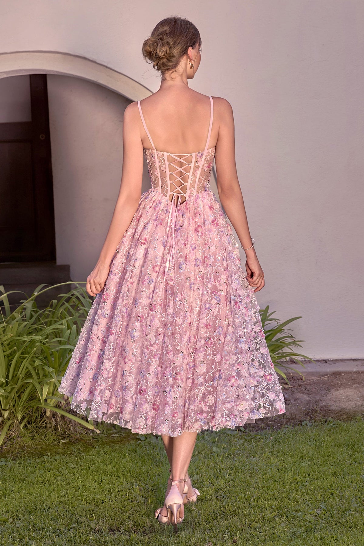Sleeveless Tea Length Evening Dress | Andrea & Leo A1523