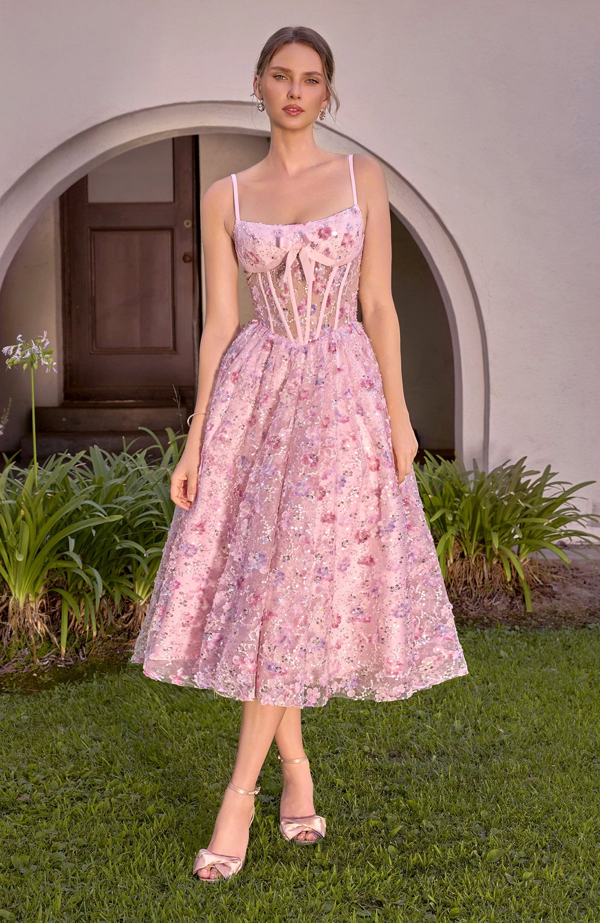 Sleeveless Tea Length Evening Dress | Andrea & Leo A1523