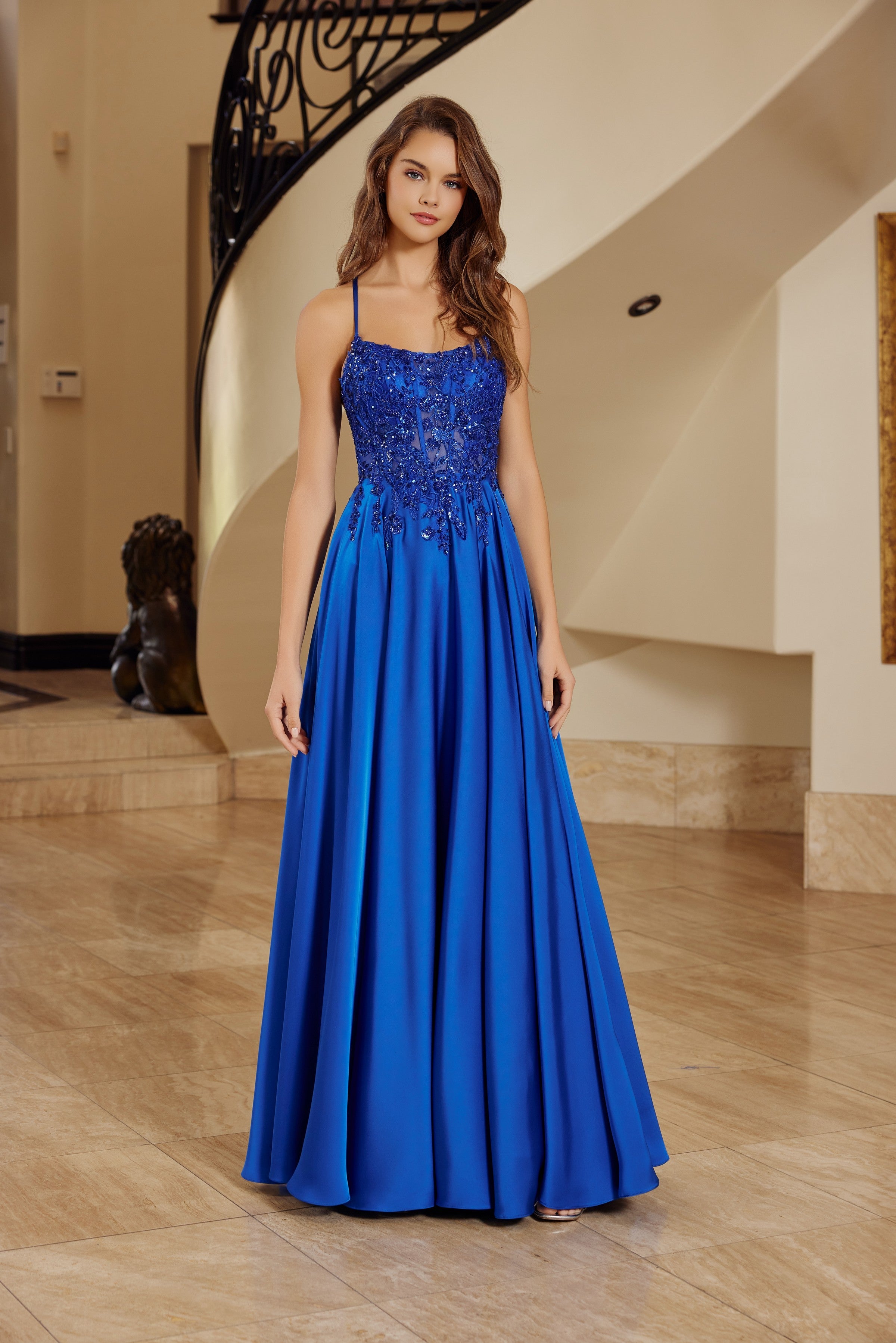 Applique Sleeveless Ball Gown by Nox Anabel A1725