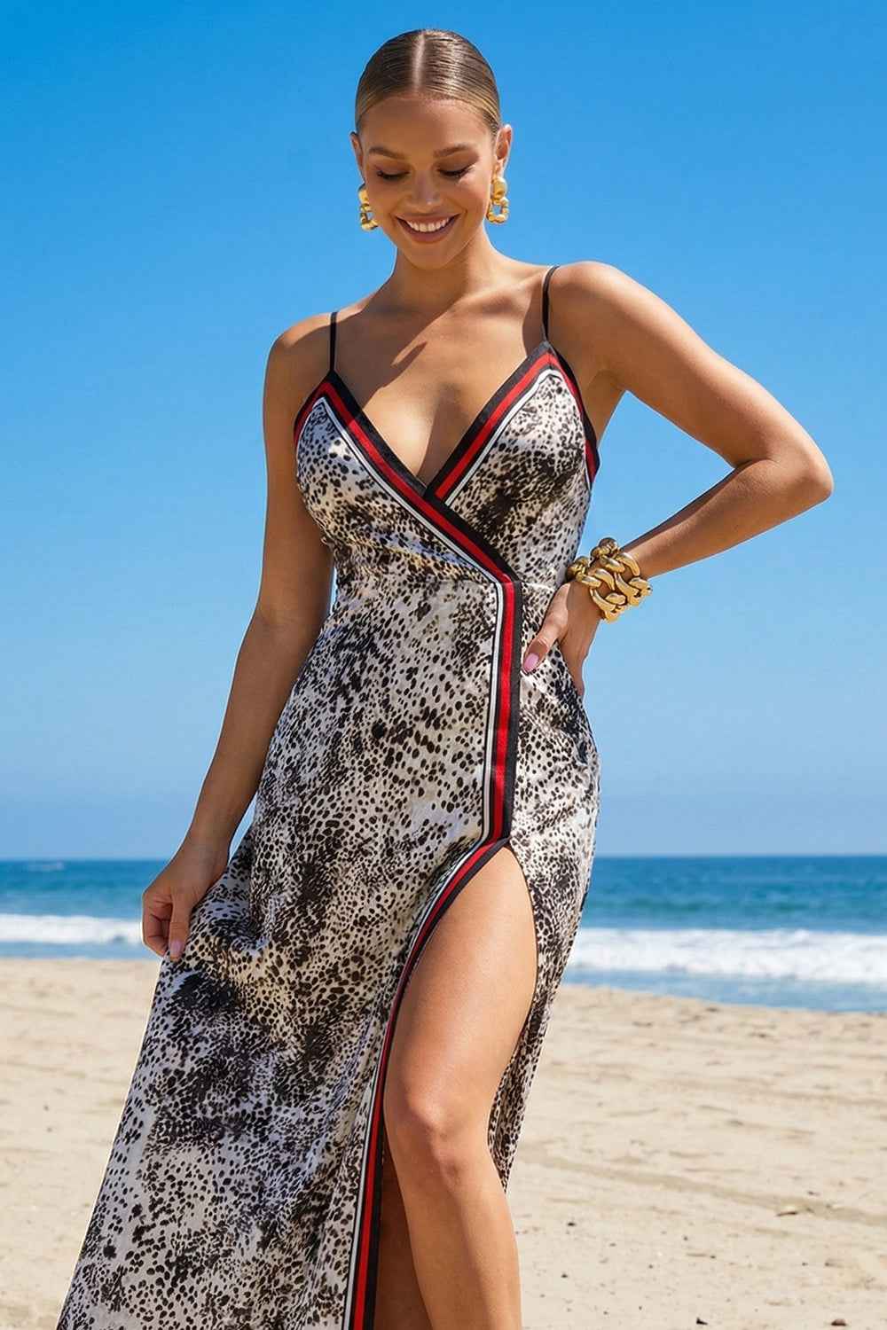 Leopard Print With Contrast Cami Maxi Dress