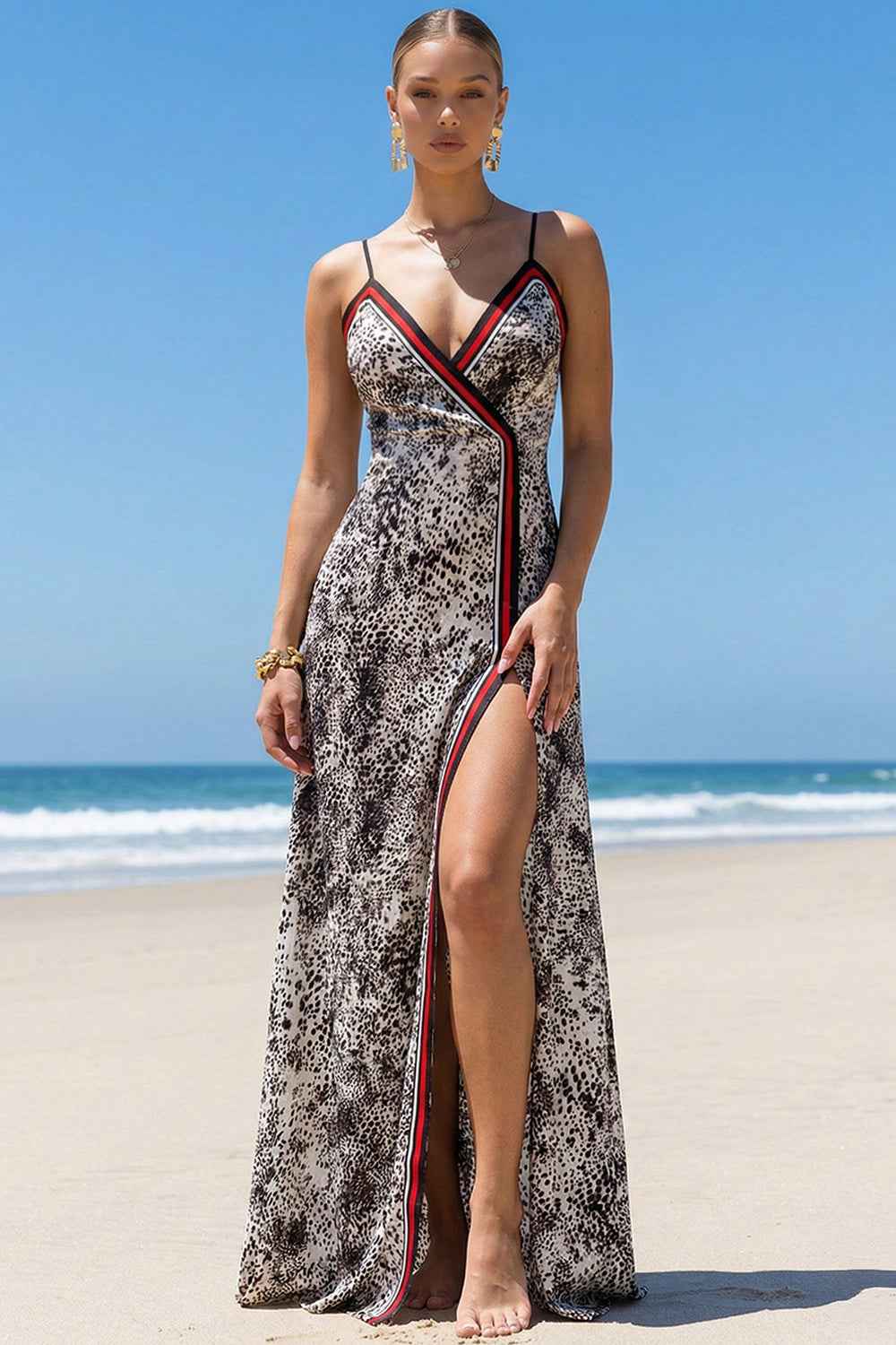 Leopard Print With Contrast Cami Maxi Dress