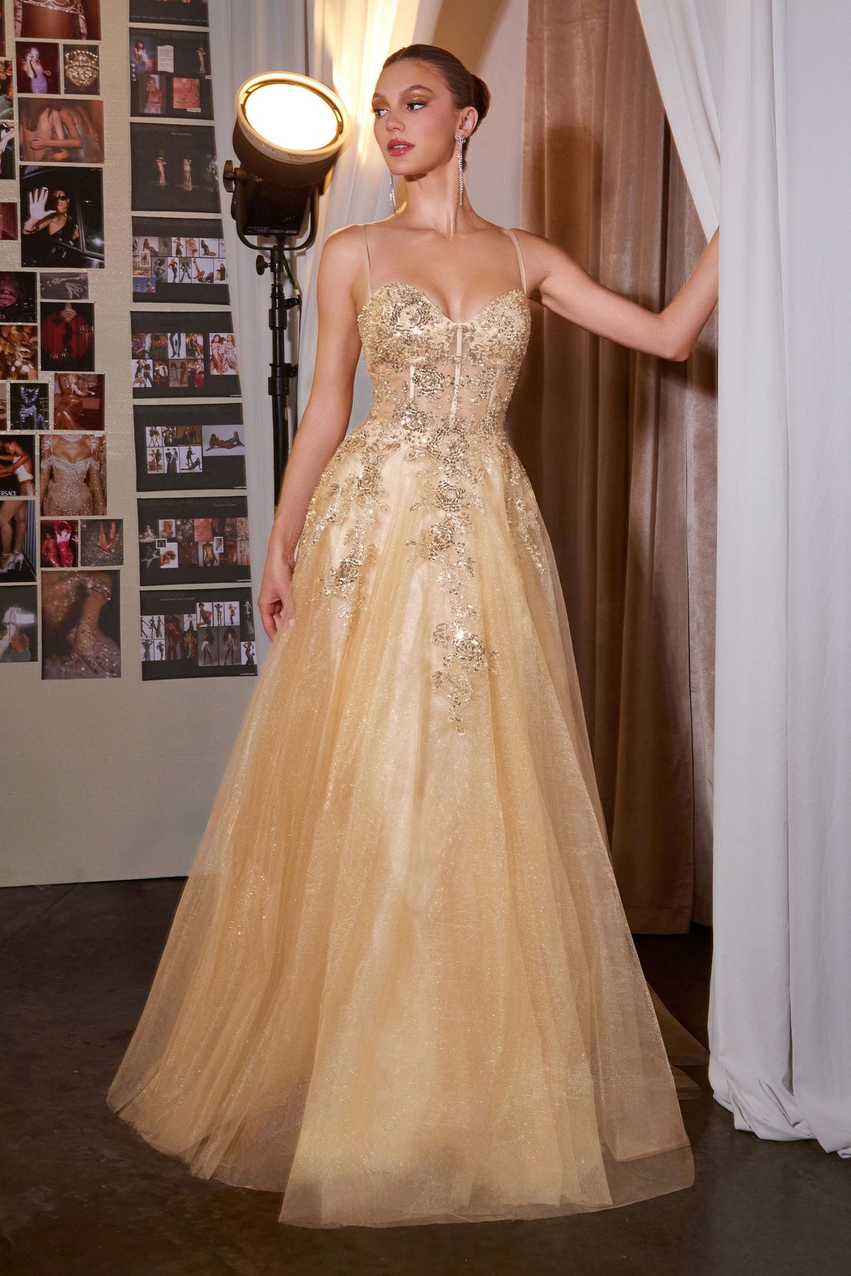 Beaded Glitter Sleeveless A-Line Gown | Ladivine C177